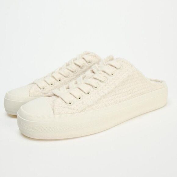 Zara Women's Fabric Slingback Trainers White Rubber Toecap Lace Fastening US 10 - Picture 1 of 8